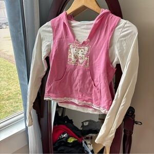 Y2k butterfly grunge Pink Hooded Layered Long-Sleeve Top